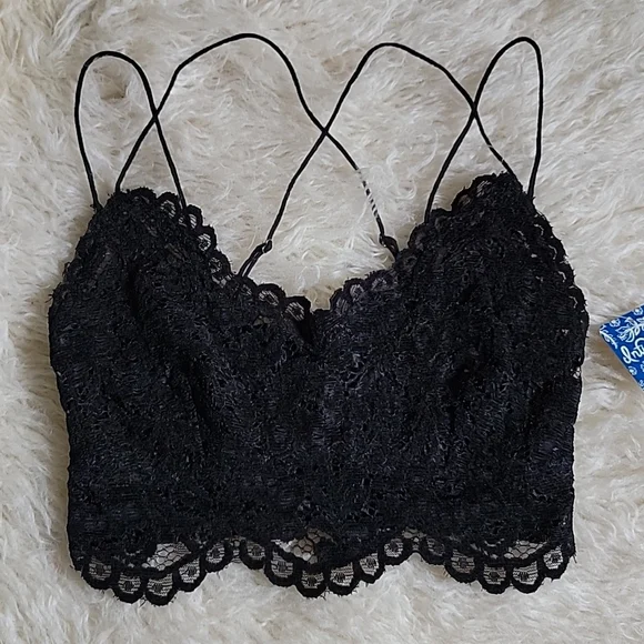 NEW! Free People Intimately Fp Celine Longline Lace Bralette Black - Picture 3 of 9